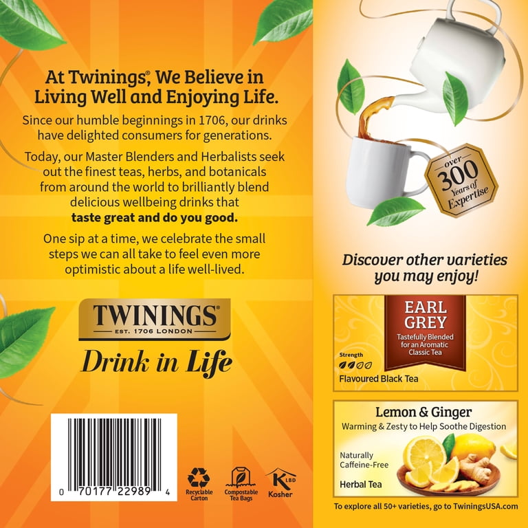 Twinings Lady Grey Citrus Black Tea Bags, 100 Count, Individually