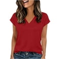 thumbnail image 2 of Women's Short Sleeve V Neck Top T-Shirt Blouse, Solid Color Loose Fit Casual Daily Wear Tunic, Fashion Essential Gift for Women | Aestivo,Red L, 2 of 6