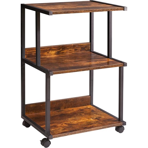 Printer Stand with Storage Shelf,3 Tier Printer Table with Wheels,Printer Cart for Home Office Organization, Rolling Cart Stand for Heat Press Microwave and Mini Fridge