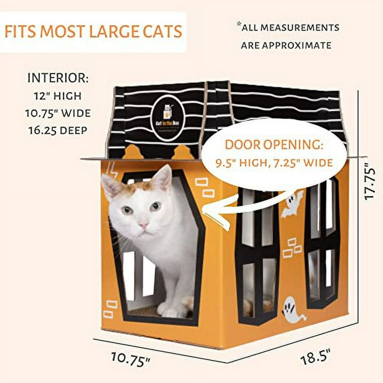 Spooky Cat Haunted House Halloween Mansion Playhouse for Cats Kittens Rabbits Bunny. Cardboard Box House Condo Cave Furniture Bed Includes Cat Scratcher Walmart