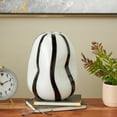 thumbnail image 2 of DecMode 12" Concaved Round White Glass Vase with Black Stripes, 2 of 9