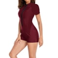 thumbnail image 5 of QIUOMBBP Womens One Piece Short Sleeve Swimsuit Half Zipper Surfing Bathing Suit Tummy Control Romper Swimwear Wine XXL, 5 of 8
