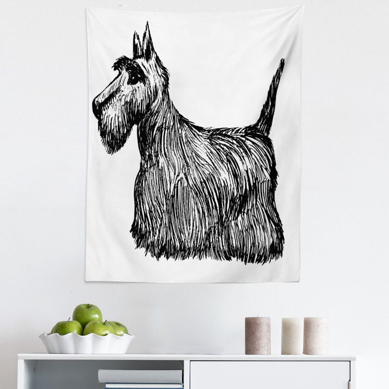 Grey Scottie Dog Scottie Dog Tapestry, Hand-drawn Brush Stroked