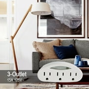 Hyper Tough 3-Outlet Grounded Indoor White Tap with Night Light, 15 Amps
