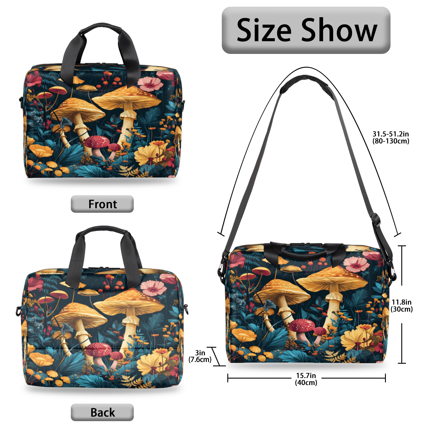 Herdesigns Mushroom Laptop Bag for Women Men, Computer Case Briefcase Messenger Bags, 15-15.6 inch Laptop Sleeve Shoulder Bag