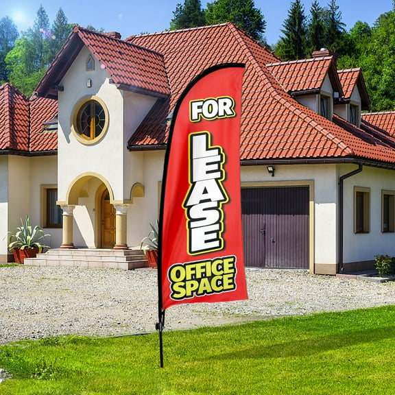 "QSUM Office Space Lease Feather Flag,7FT Office Space for Rent Advertising Swooper Flag, Commercial Real Estate for Lease Business Sign