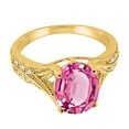 thumbnail image 2 of Mauli Jewels Rings for Women 2.46 Carat Oval Cut Pink Topaz and Diamond Antique Ring 4-Prong 10K Yellow Gold, 2 of 6