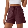 thumbnail image 2 of Cargo Shorts Women Cotton Linen Drawstring Elastic Waist Casual Shorts with Pockets, Summer Hiking Shorts with Pockets Beach Outfits, 2 of 6