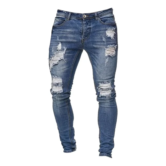 Pantalones Ajustados De Mezclilla Para Hombre Jeans Rasgados