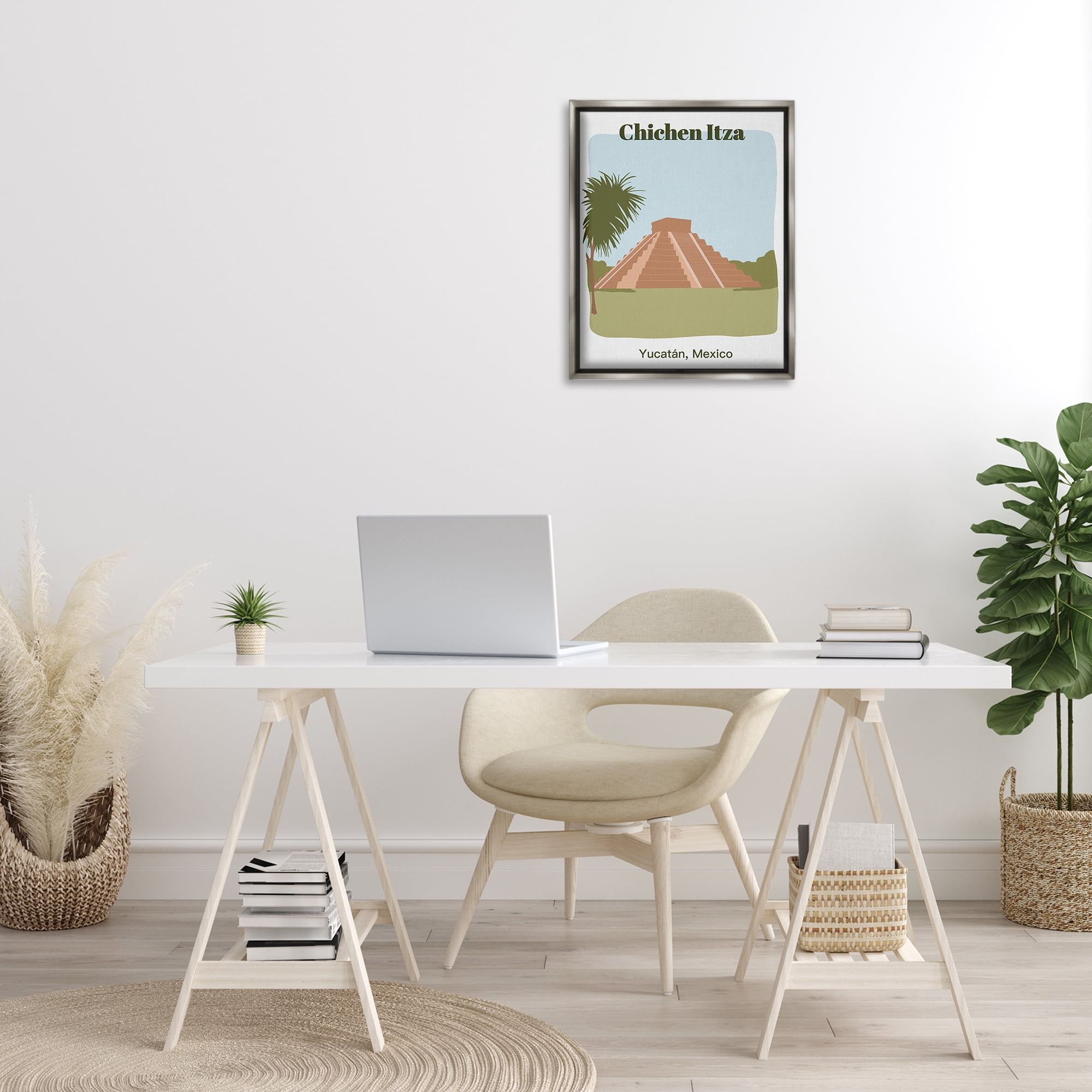 Stupell Industries Chichen Itza Architecture Town & City Painting Gray Floater Framed Art Print Wall Art, 17 x 21