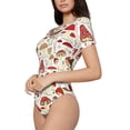 thumbnail image 2 of KLL Women 's Crew Neck Bodysuit Jumpsuits Cartoon Mushrooms Print Short onesies Stretch T Shirts, 2 of 7