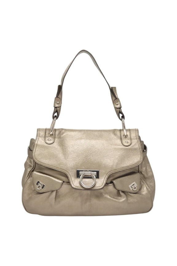 Pre-Owned Salvatore Ferragamo Gancini Shoulder Bag Leather Gold Leather Shoulder Bag Bag