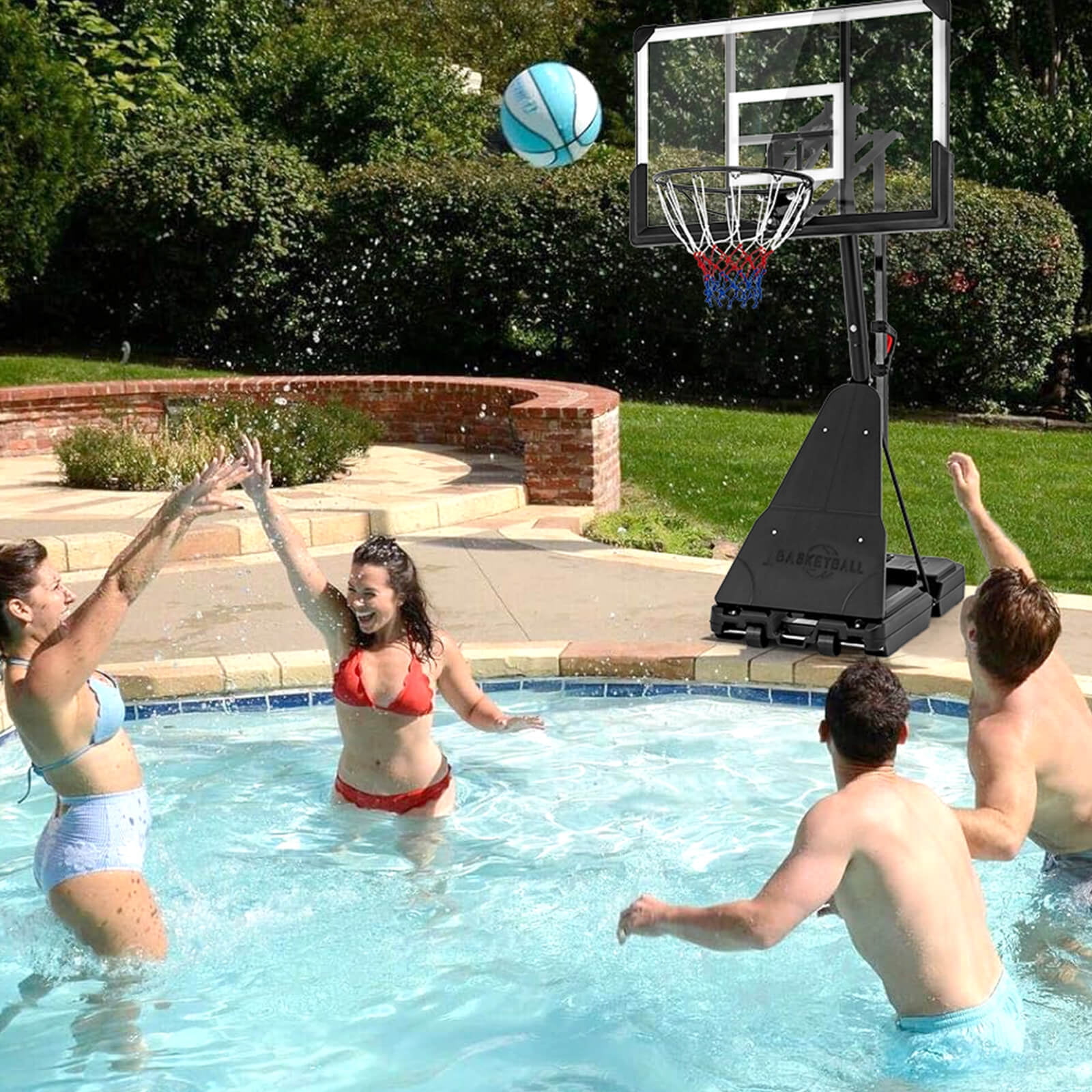 Infans 4.9-10 FT Basketball Hoop System with 44 Inch Shatterproof Backboard  w/Wheels