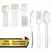 ACDANC 300 Count Heavy Duty Clear Disposable Plastic Cutlery Set,100 Spoons,100 Forks,100 Knives,Utensils for Party Supply
