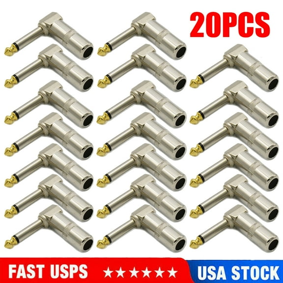 20 PACK LOT 1/4 TS RIGHT ANGLE MONO PHONE PLUG CORD CONNECTOR 6.3MM CABLE JACK USA