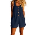 thumbnail image 3 of AHTJRT Short Jumpsuits for Women Sleeveless Button Down Scoop Neck Summer Rompers Overalls with Pockets Navy S, 3 of 10