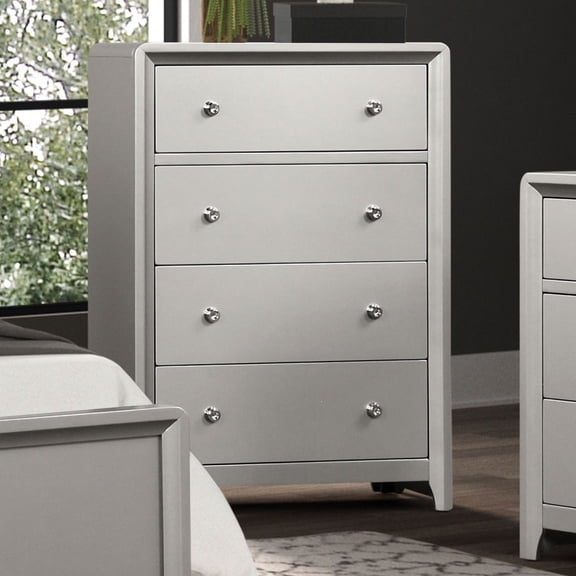 Newboti Furniture Luxurious Look Chest 1pc Brushed Nickel On Knobs Handle 4-English Dovetail Drawers Center Metal Glides Champagne Finish Contemporary Bedroom Furniture BN.0013