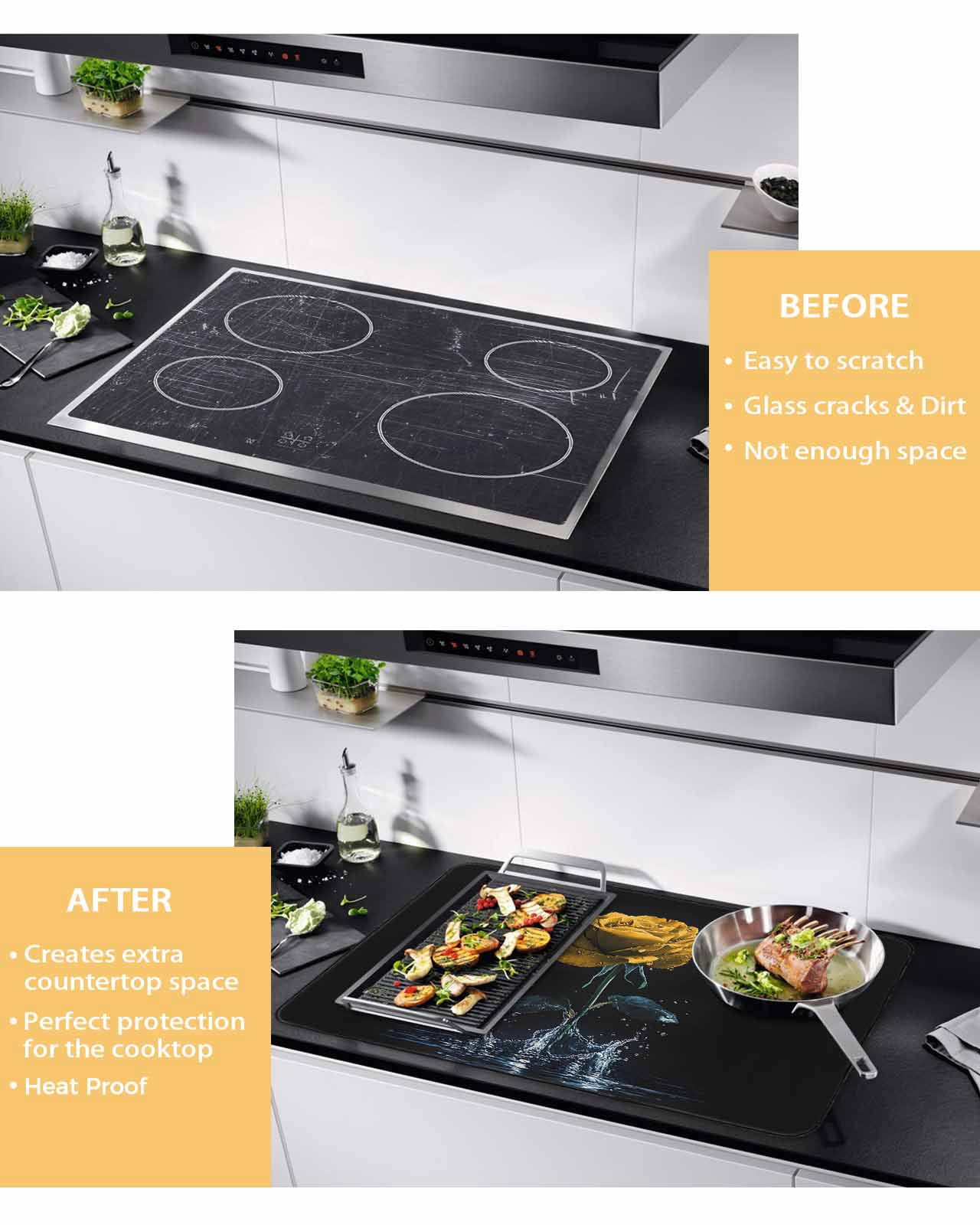 nqOlkjepod Large Induction Cooktop Protector Mat 24"x21", Yellow Roses Stove Top Covers for Electric Stove, Modern Art Splash Flowers Butterfly Stove Burner Cover Mats, Glass Top Stove Cover
