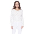 thumbnail image 2 of YEMAK Women's Lace Patterned Long Sleeve V-Neck Scallop Hem Casual Cardigan Sweater MK3659-IVR-S, 2 of 11