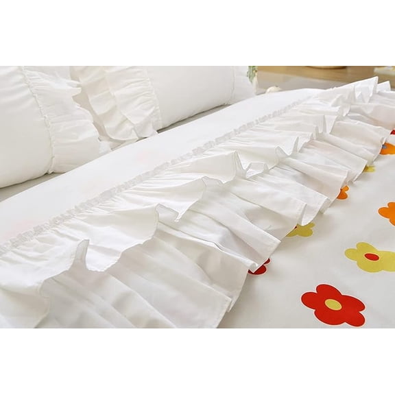 White Ruffles Flat Sheet 100% Cotton Top Sheet for Bed Full Size 1 Piece