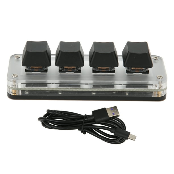 Mini teclado mecánico con cable tipo C de 4 teclas totalmente programables para una mano con Windows
