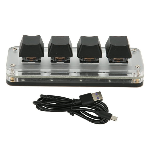 Mini teclado mecánico con cable tipo C de 4 teclas totalmente programables para una mano con Windows