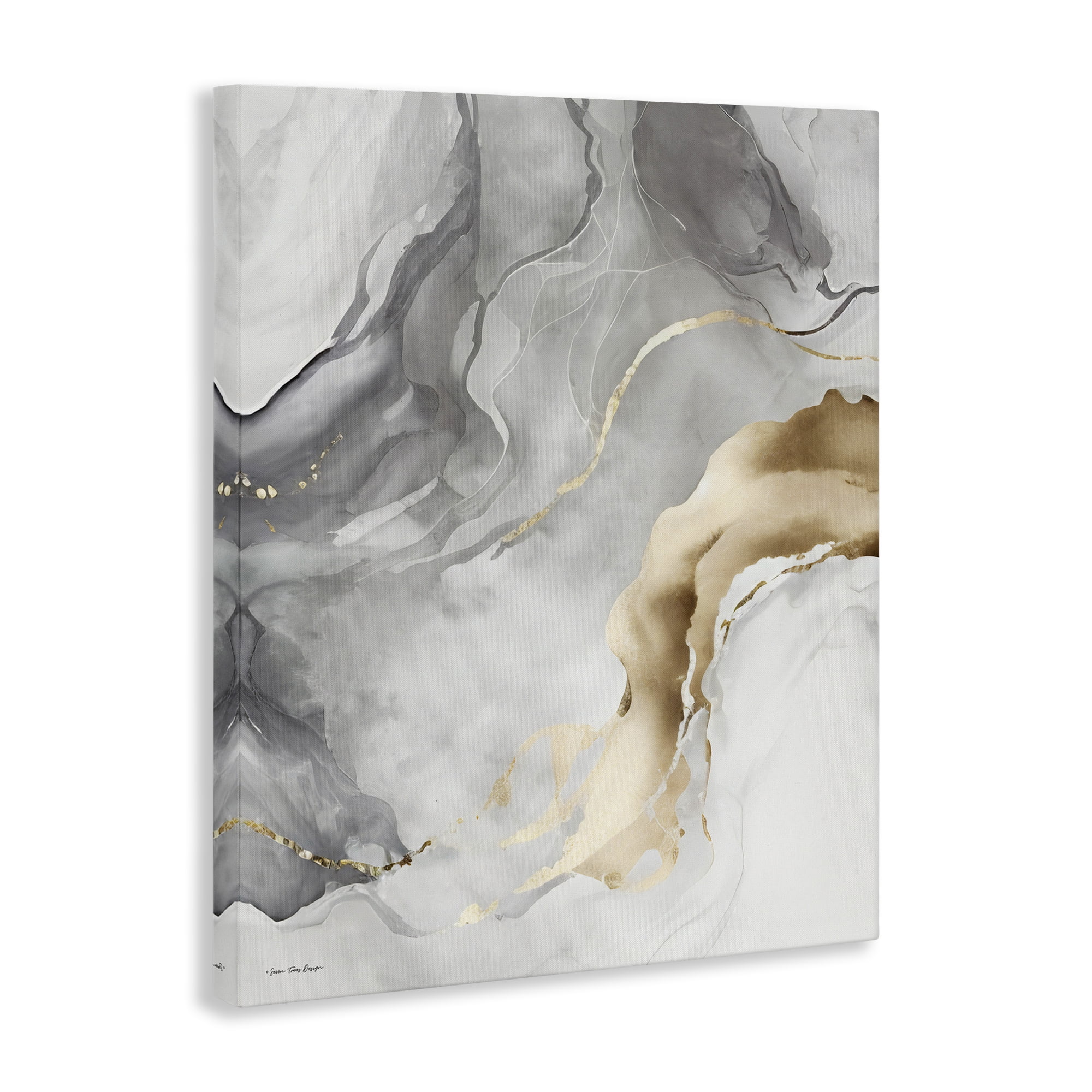 Stupell Industries Marbled Grey & Glam Abstract Painting Gallery Wrapped Canvas Art Print Wall Art, 36 x 48