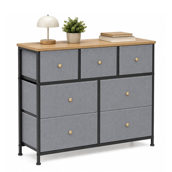 Alvantor 5/7 Drawer Fabric Dresser, Storage Tower for Bedroom and Closet, Chest of Drawers with Sturdy Steel Frame & Wooden Top for Living Room, Entryway