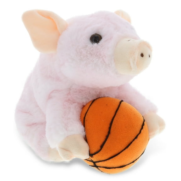 DolliBu Squat Piggy Stuffed Animal with Basketball Plush - Soft Plush Huggable Pig, Adorable Playtime Plush Toy, Cute Farm Life Gift, Basketball Plush Doll Animal Toy for Kids, Adults - 7 Inch