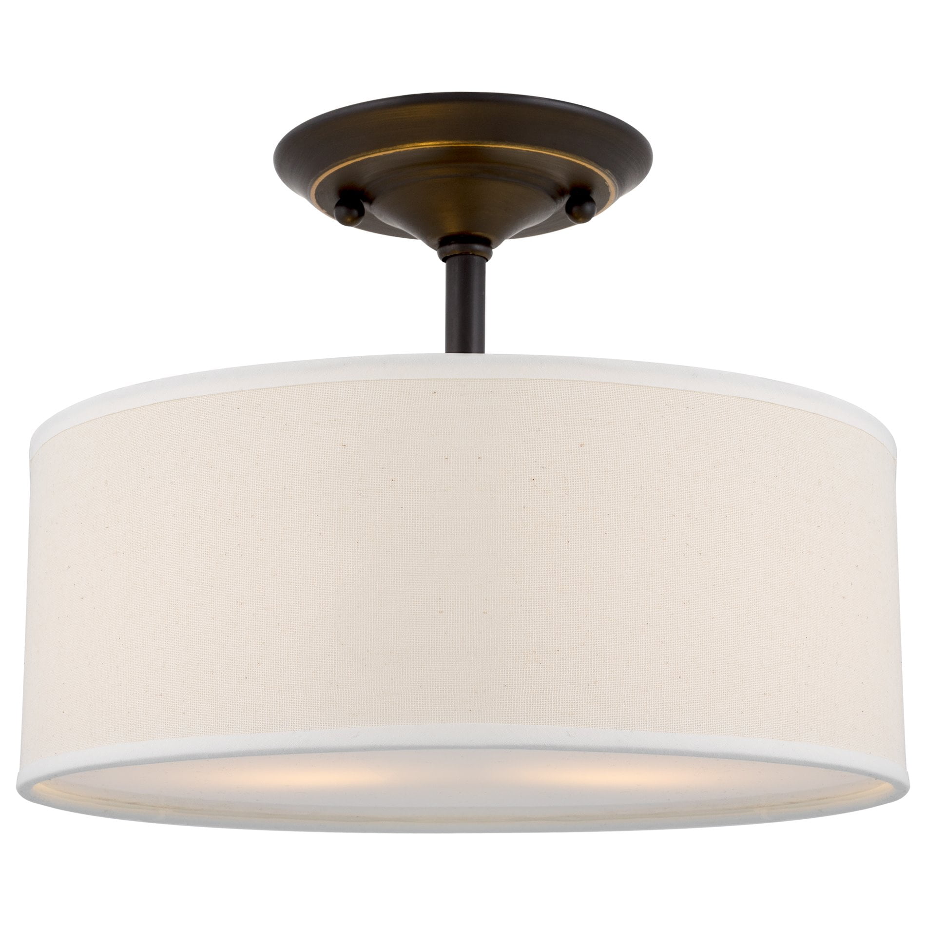 Kira Home Revel Addison 13 2 Light Semi Flush Mount Ceiling Fixture W Off White Fabric Drum Shade Bronze Finish