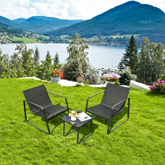 Gymax 3PCS Patio Bistro Set Conversation Furniture Set w/ Fast-Drying Fabric