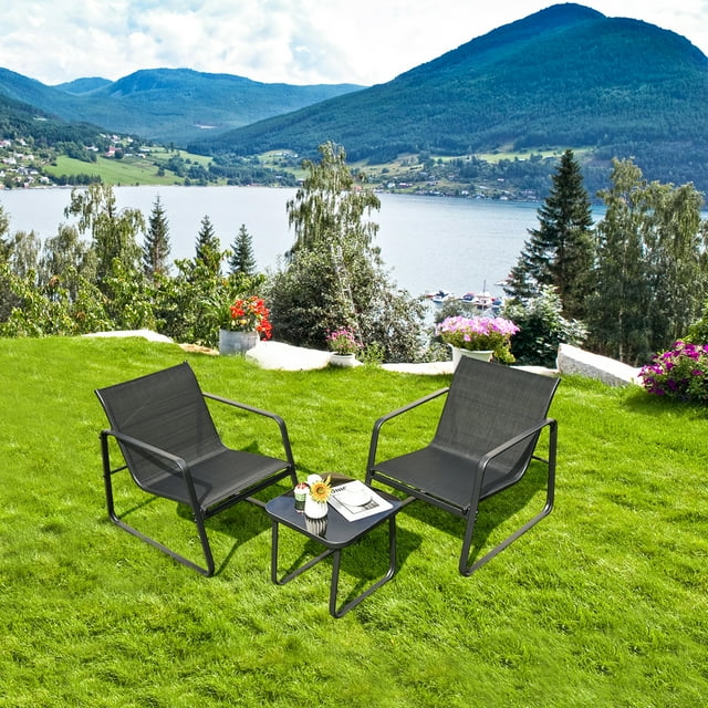 Gymax 3PCS Patio Bistro Set Conversation Furniture Set w/ Fast-Drying Fabric