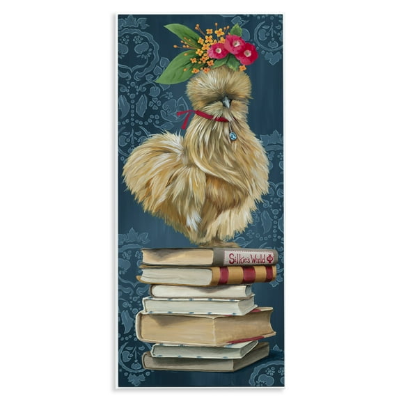 Stupell Industries Farmhouse Chicken on Bookstack Animals Painting Unframed Art Print Wall Art, 7 x 17