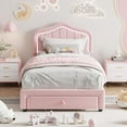 thumbnail image 1 of Upholstered Twin Size LED Bed Frame with Storage Drawer, Velvet/Princess Platform Bed Frame for Kids/Girls, Wooden Slats Support, No Box Spring Needed, Easy Assembly, Pink, 1 of 7