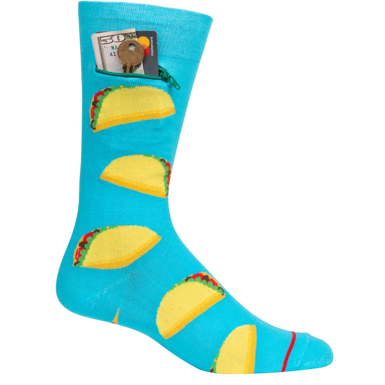 Pocket Socks Taco Time Pocket Socks, Mens Fashion Crew with Security