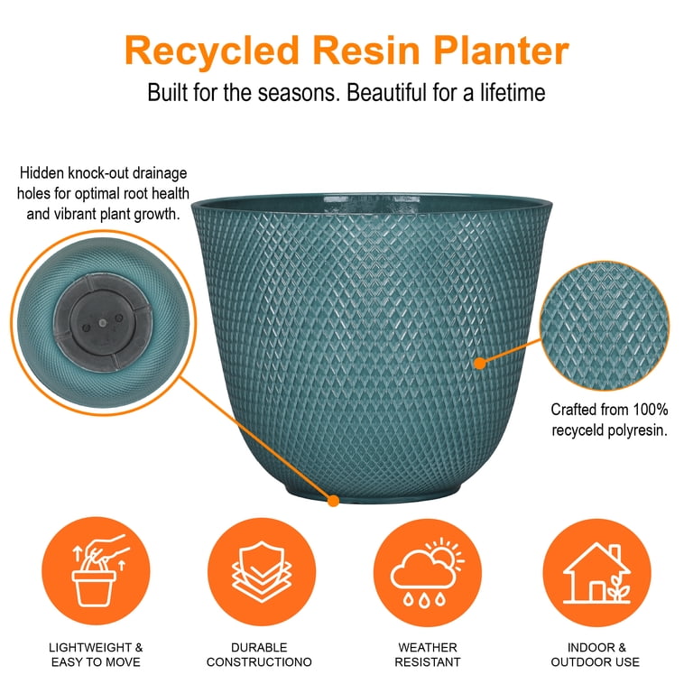 Better Homes & Gardens Lora Round Recycled Resin Planter, Teal
