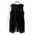 thumbnail image 2 of DuoJiaJ Women Autumn Winter Ethnic Sleeveless Tassels Fringed Vest Cardigan Womens Warm Winter Coat Black XXL, 2 of 3