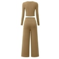 thumbnail image 5 of Feancey Womens Elegant 2 Piece Outfits Fall Casual Wide Leg Pant Sets Solid Color Slim Fit Crop Tops Travel Outfit 2024 Fashion Lounge Two Piece Set Christmas on Sale Khaki S, 5 of 5