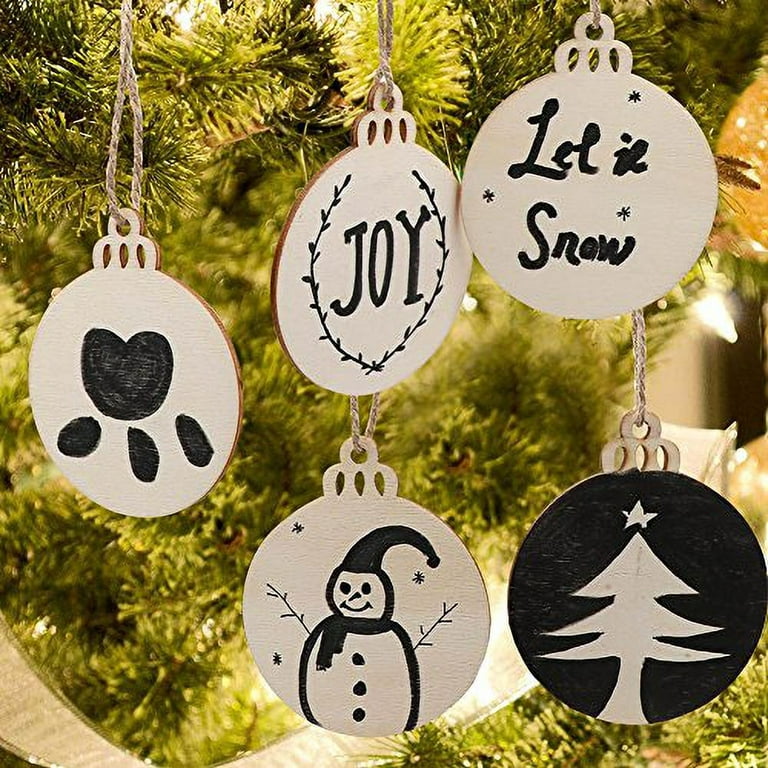 Raweao 100 Pcs Wood Ornaments for Crafts - DIY Natural Wood Slices with 100  Pieces Strings for New Year Christmas Tree Holiday Ornaments