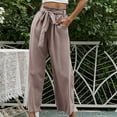 thumbnail image 2 of Wide Leg Pants for Women Summer Casual Baggy Elastic Waist Belted Ankle Pants Solid Color Palazzo Pants Trousers Womens Clothes, 2 of 7
