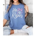 thumbnail image 3 of He Is Risen Christian Shirt for Women - Pearl Bow Easter Faith Graphic Tee Blue Jean Shirt Adult Large, 3 of 7