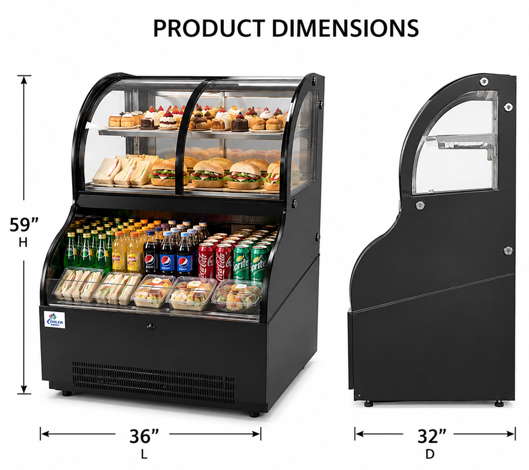 36 Inch Commercial Open Air Display Refrigerator Merchandiser Grab and Go Cooler NSF ETL Certified Black