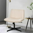 thumbnail image 6 of YRLLENSDAN Criss Cross Chair Wide Desk Chair Comfy Computer Chair Vanity Chair Wide Office Chair No Wheels Cross Legged Office Chair Armless Office Chair, Beige, 6 of 7