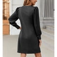 thumbnail image 4 of SWSMCLT Women's Long Sleeve Dresses Fall Warm Dinner Casual Winter Vacation Fall Puff Sleeve Cute Ruched Stretchy Fitted Black XX-Large, 4 of 4