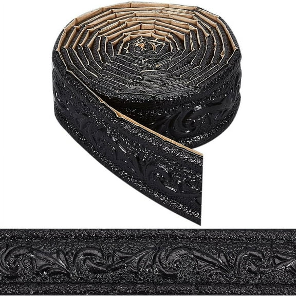 90x1.8in Peel Stick Foam Molding Black Baseboard Trim Self Adhesive Flexible Foam Mirror Wallpaper Sticky Border 3D Wall Edging Lines Base for Hotel Home DIY Decoration