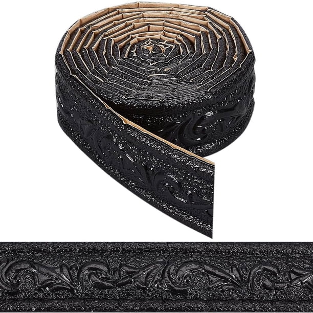 Moldura de espuma autoadhesiva de 90 x 1,8 pulgadas, color negro, para zócalo, papel tapiz de espejo de espuma flexible, borde adhesivo, líneas de borde de pared 3D, base