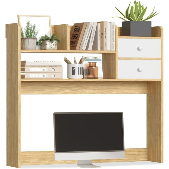 Wood Desk Shelf Organizer, Desk Hutch Top Only, Book Shelf for Comuputer Display Rack Storage Stand for Office, Home, Dorm