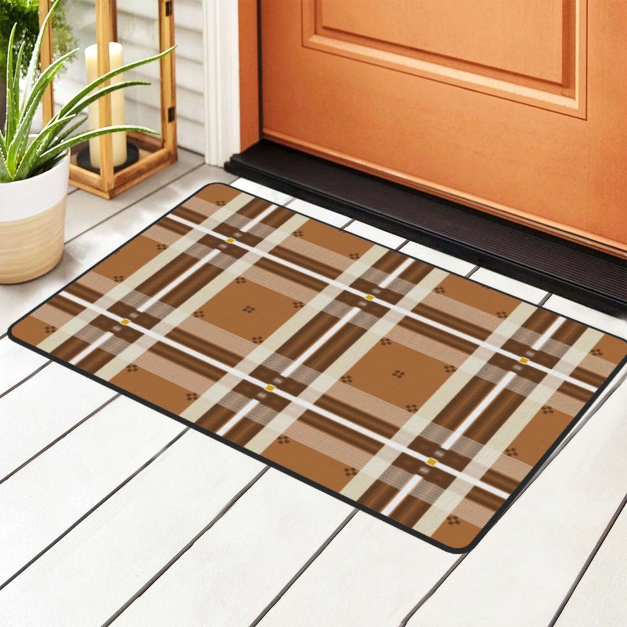 DouZhe Geometry Gird Rugs Doormat, Non-Slip Machine Washable Carpets ...