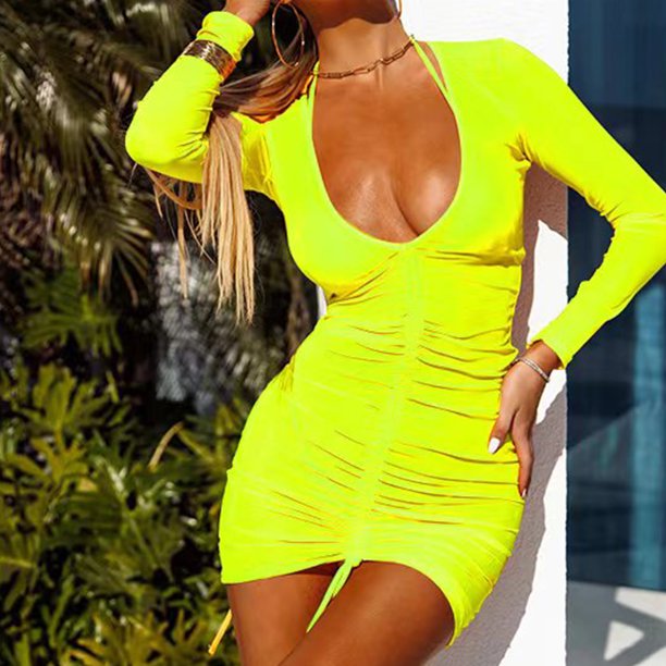 Traje de baño Trajes de baño de mujer Trajes de baño de 3 piezas de corte alto con cubierta de malla (Amarillo L) Cgtredaw Amarillo T L para Mujer