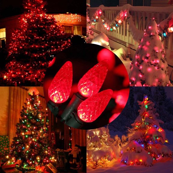 YUYAN-Upgraded Faceted C5 LED Red Christmas Lights, 100 LED 33ft Christmas tree Lights, 120V UL Certified Christmas Lights Set Connectable for Xmas Patio Party Roof Holiday Indoor Outdoor Decoration